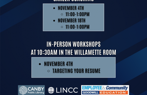 Dark blue background with canby career center logo