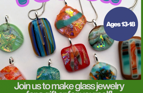 green background with glass fusion jewelry