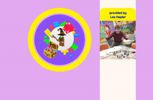 Image of Lego wizard minifig, treasure chest, lego pieces, and D&D dice.