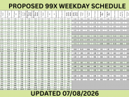 Updated 99X Weekday Proposed Schedule Effective: September 8th, 2026 Updated 99X Weekday Proposed Schedule Effective: September 8th, 2026