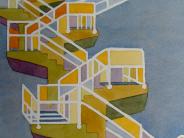 blue and yellow staircase 