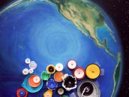 earth globe, plastic buttons