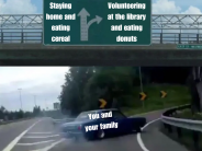 Highway offramp meme advertising volunteer day