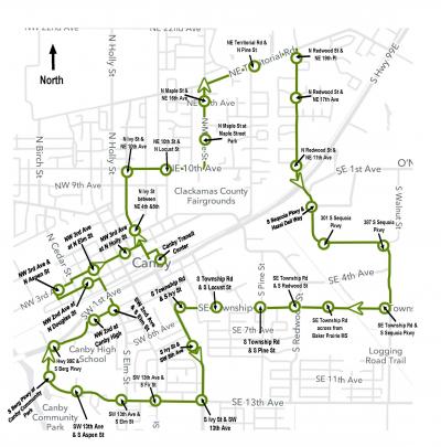 Canby Loop Route and bus stops