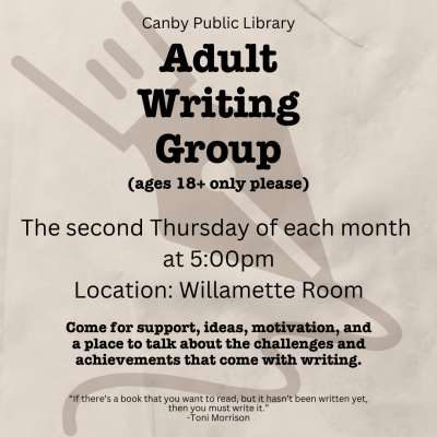 image faded quill tip writing on parchment-colored background text writing group second thursday of every month 5:00-6:30pm