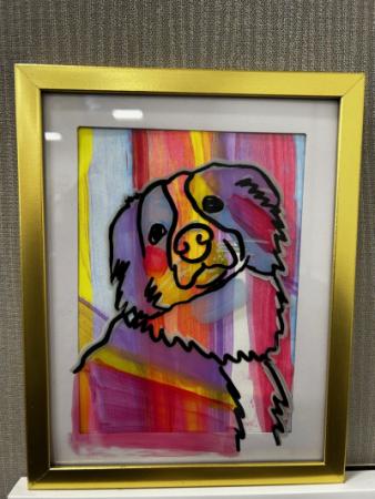 Image framed colorful painting of a dog