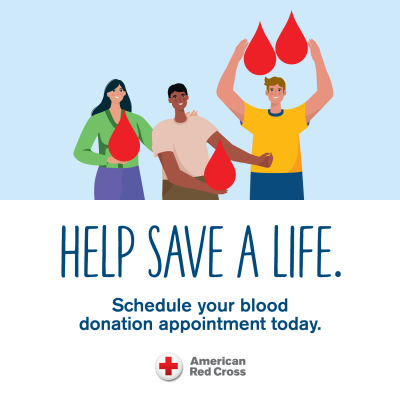 image illustrated people holding giant blood drops text help save a life