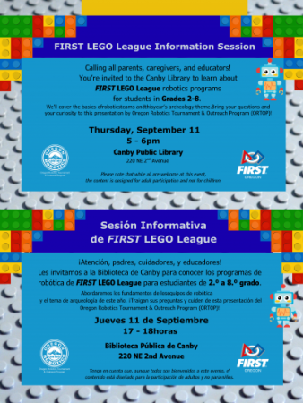 Light blue and dark blue background with a triangular lego build at the corners
