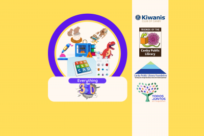 Image with 3D printer, pens, Tinkercad, and words everything 3D
