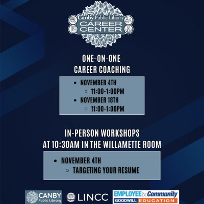Dark blue background with canby career center logo