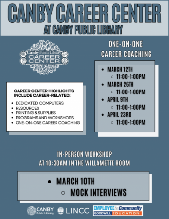 Gray blue background with white career center dahlia logo