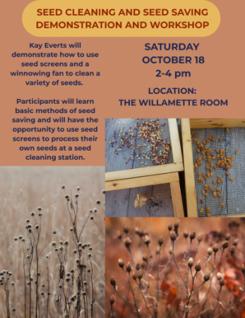 Flyer showing images of seeds in screens and plants which have gone to seed.