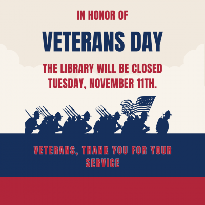 tan background with blue silhouette of soldiers marching. text veterans thank you for your service