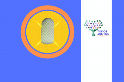 Picture of a lamp lit up and Todos Juntos Logo