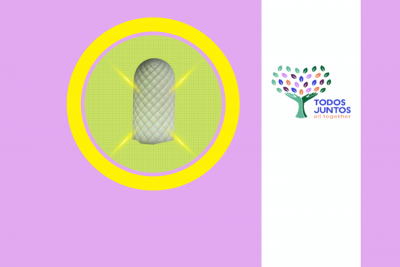 Picture of a lamp lit up and Todos Juntos Logo