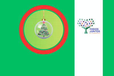 Picture of a Christmas ornament with Christmas tree and Todos Juntos Logo