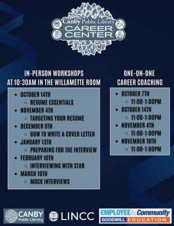 dark blue background with slate blue and gray canby career center logo