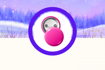 Image of a pink pin-back button