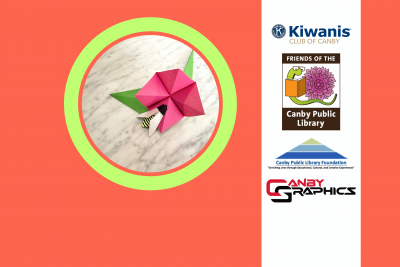 Image of origami flower and bee and support group logos.