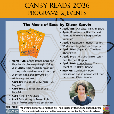 Blue background with black honeycomb line design and a photo of Music of Bees cover and of author Eileen Garvin