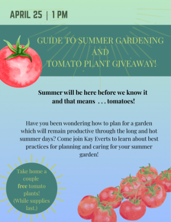 Colorful flyer announcing presentation on summer gardening.