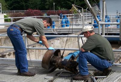 Personnel working at the Wastewater Treatment Plant