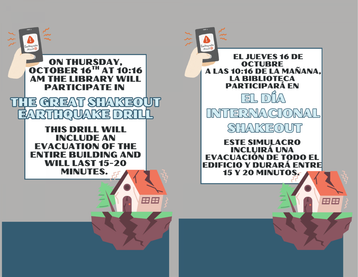 the Great Shakeout Earthquake Drill flyer in English and Spanish