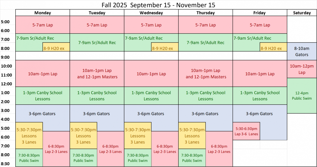 Fall 2025 Schedule - block format