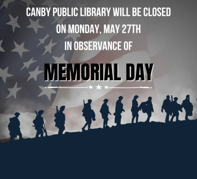 image silhouette of soldiers marching with american flag in background text library closed monday may 27th for memorial day 