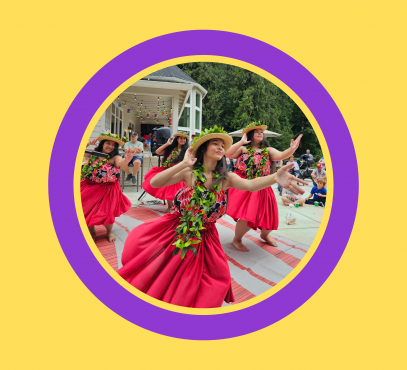 image group in bright red clothing dances