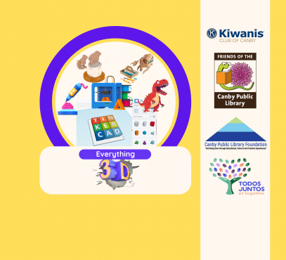 Image with 3D printer, pens, Tinkercad, and words everything 3D