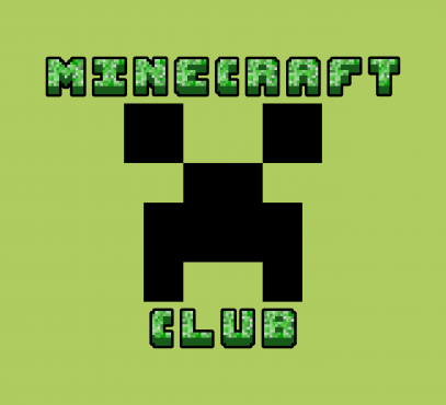 Words Minecraft Club with a Minecraft Creeper Face in between