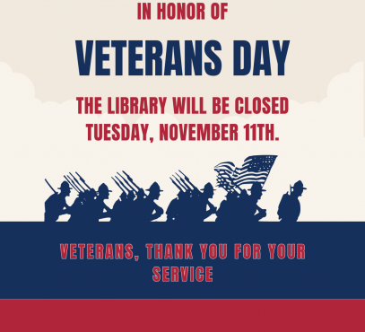 tan background with blue silhouette of soldiers marching. text veterans thank you for your service