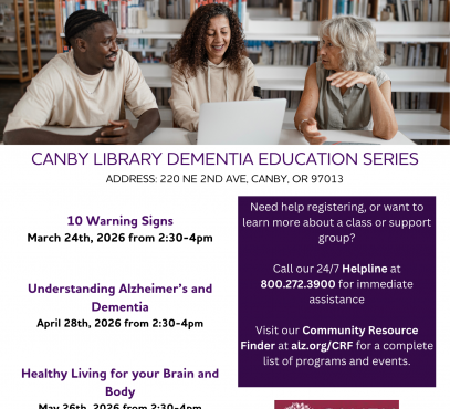 Purple background with photo of three people talking