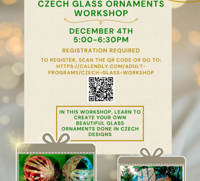 beige background with warm glowing lights, two illustrated gifts up front each with a picture of sparkling glass ornaments 