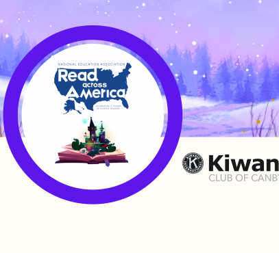 Image of the Read Across America Logo and an open book with a fantasy castle coming out