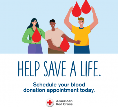 image illustrated people holding giant blood drops text help save a life