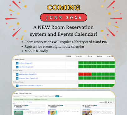 image with coming soon june 2026 and pictures of room reservation availability grid and event calendar card view